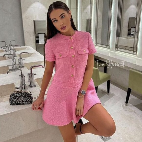 Zara Dresses & Skirts - BLOGGER'S FAVE! Zara Tweed Chanel-Like Mini Dress Mid-Pink NWT